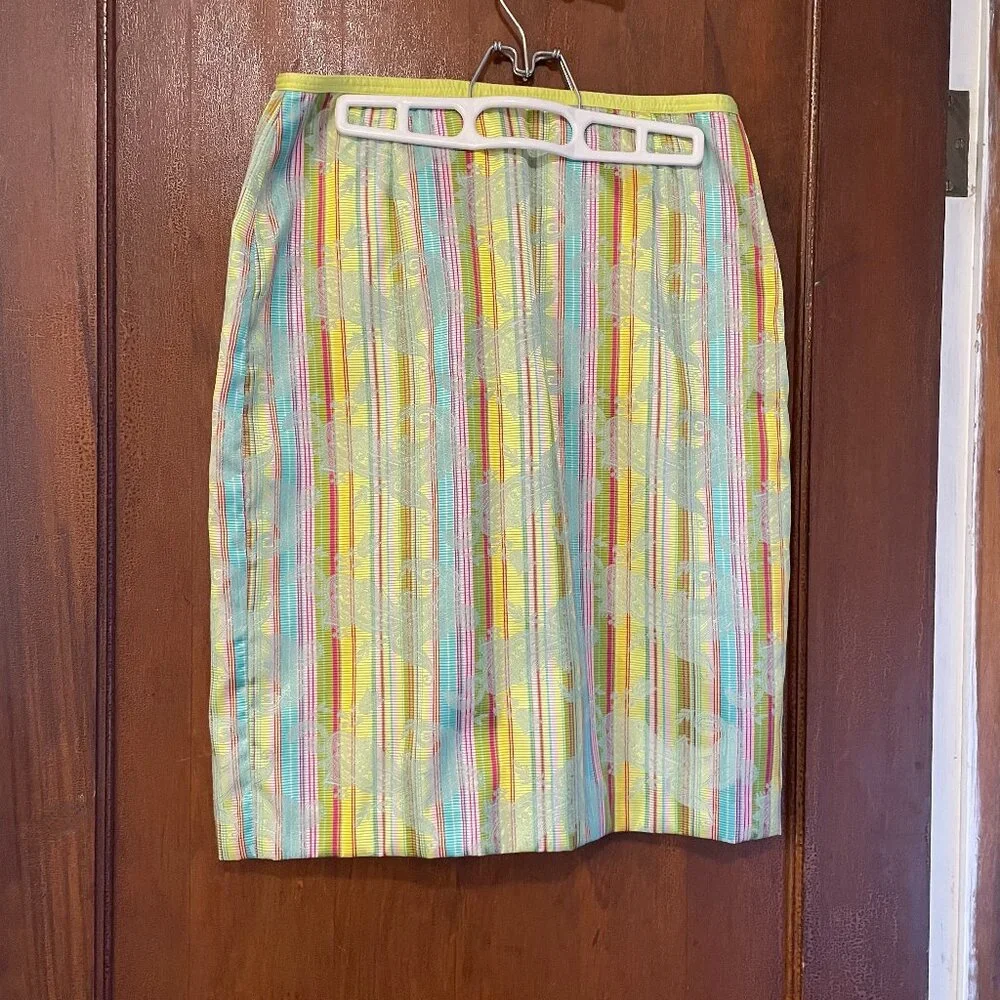 Cynthia Steffe Striped Multicolor Paisley Pencil Skirt.